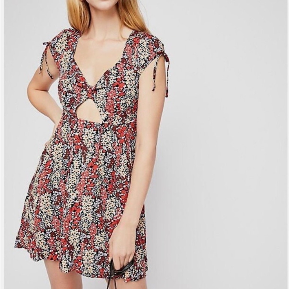 Free People Miss Tight Floral Tie-Shoulder Cutout Mini Dress in Rust Multi
